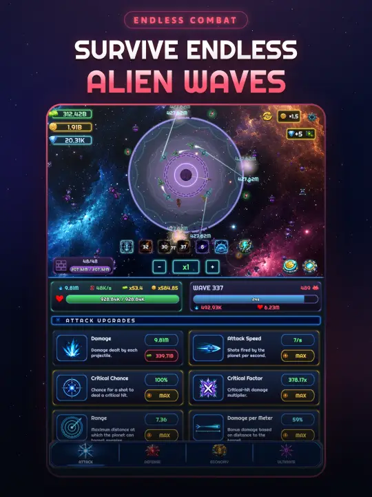 Endlose Wellen mit Live-Angriffs-Upgrades